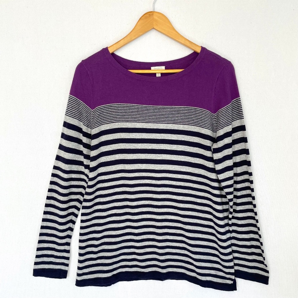 TALBOTS Medium Striped Colorblock Cotton Blend Knit Tunic Length Sweater